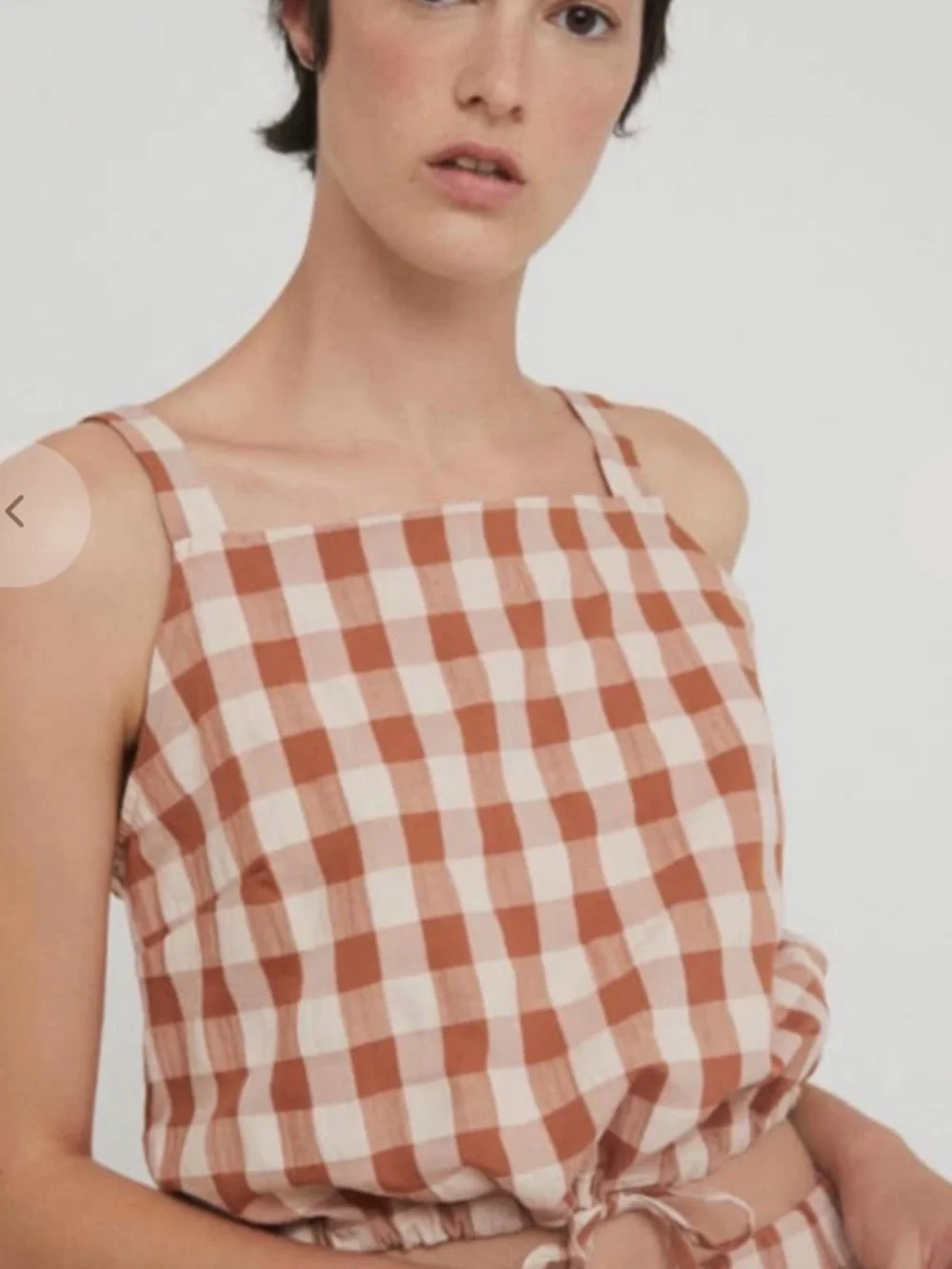 Rita Row Lula Top Brown check Tie-Waist Cropped Tank cotton blend Medium NEW